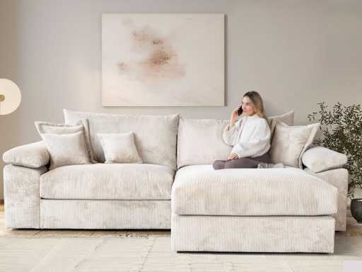 Canapé d'angle réversible Soft&Cosy XXL - tissu cordé beige