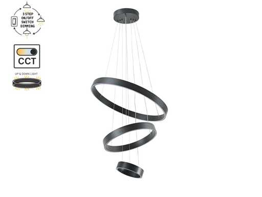 Lampe pendante Duora 20cm, 40 cm et 60 cm Anneau trio 60W LED 3CCT & 3 marches atténuées (1x)