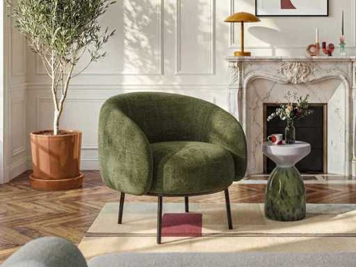 Armchair in chenille fabric and black metal - Khaki green - Design by Adrien Carvès
