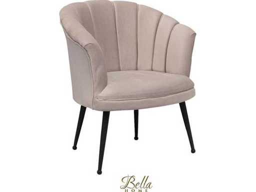 Bella Home Mila - fotel - aksamit - muszla - krem z czarnymi nogawkami