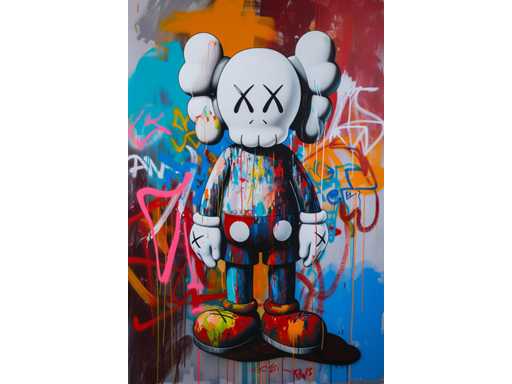 Mixed media/acryl op doek Kaws
