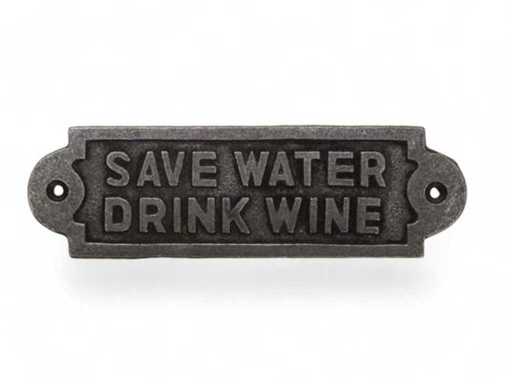 (50x) Muurplaat "Save Water Drink Wine"  IJzer 18 CM