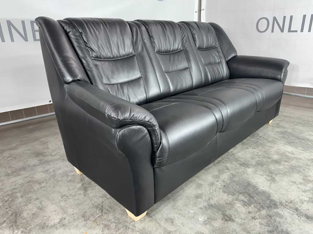 Hjort Knudsen - 3 Seater Sofa, Black Leather, Wooden Legs