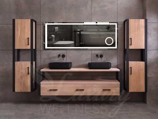 Mobilier de salle de bain en chêne Mawialux 150 cm avec 2 meubles muraux