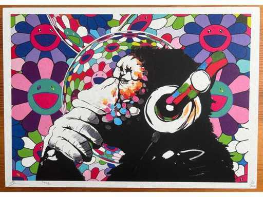 DEATH NYC : Banksy DJ Monkey & Murakami Flowers 36/100