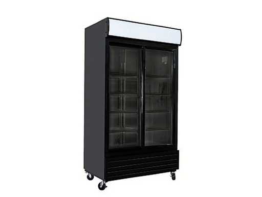 IceShop - Beverage Display Case 2 Sliding Doors 708L full black - Refrigerator