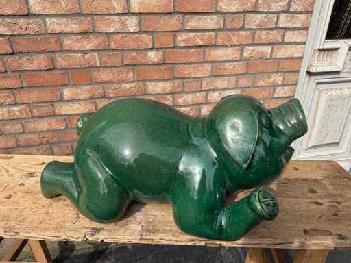 Glasierte Skulptur Schwein