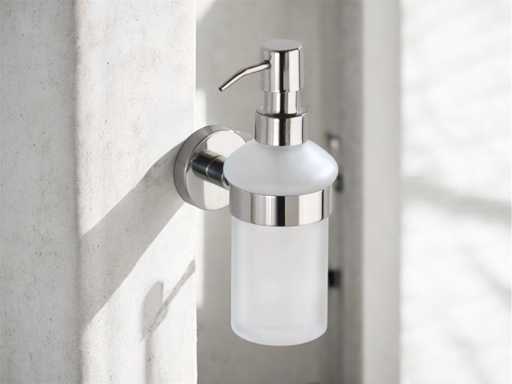 Soap dispenser chrome wall mount milk glass