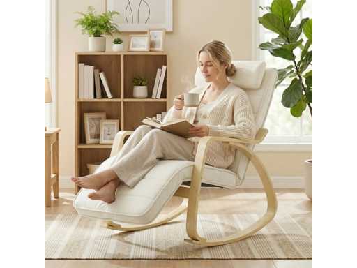 Rocking chair with massage, heating, headrest & footrest