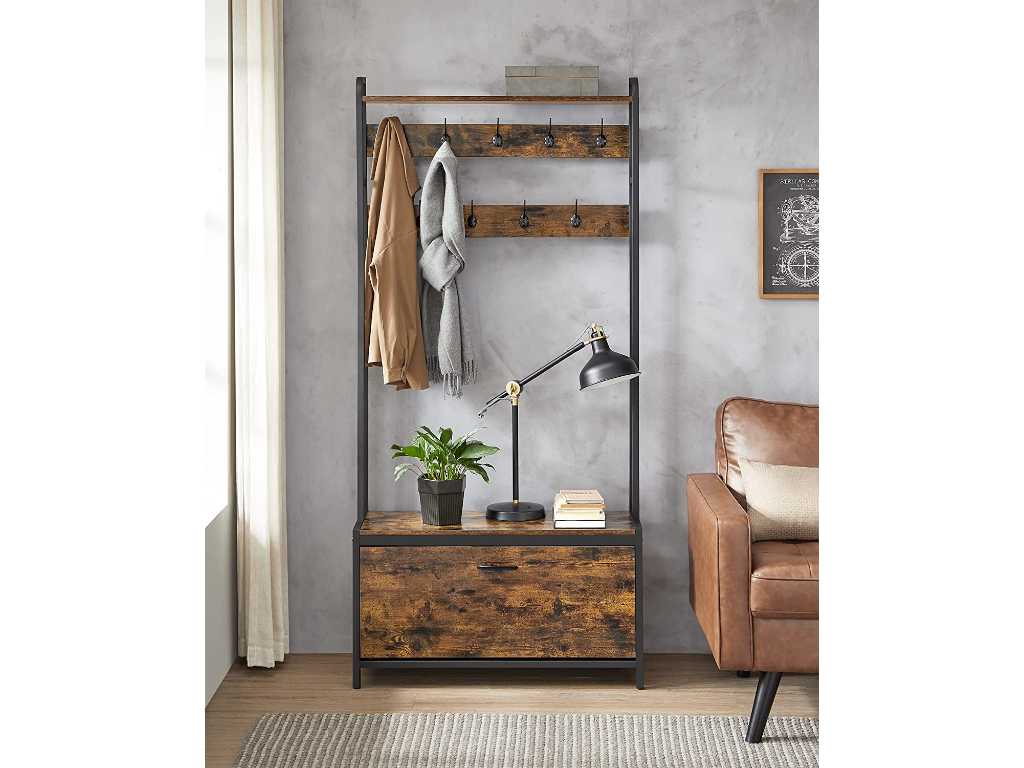 2 x Entrance Cabinet with Bench, 9 Hooks and Shelf 