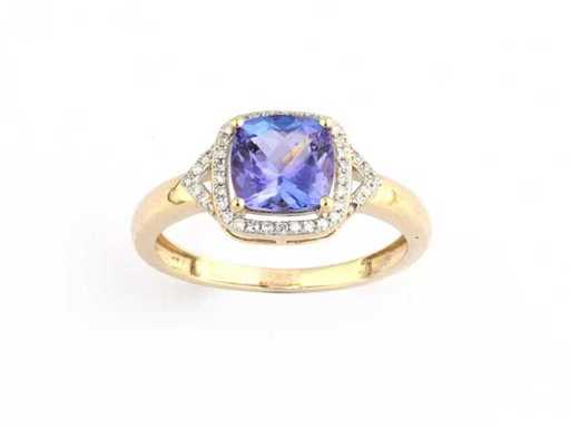 14 KT Yellow Gold Ring With 1.74 Cts Natural Diamond and Tanzanite