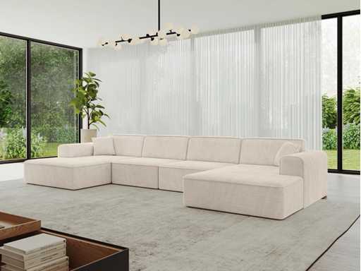 Panoramische hoekbank - beige touwstof