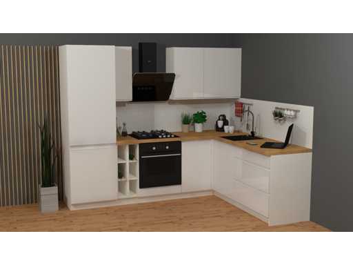 Complete hoekkeuken Sole 255x200 cm – wit hoogglans in bouwpakket