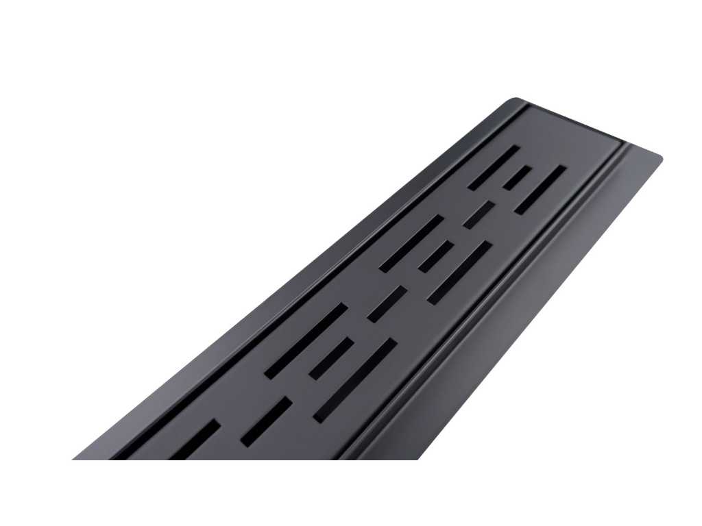 1 x 60cm Linea matt black shower drain design with stripe holes