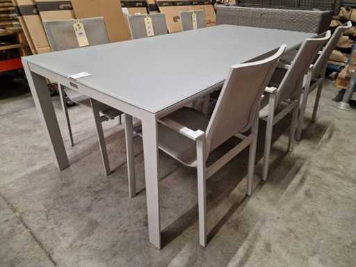 Garden Prestige - Alu Tuintafel Geneve Mistral Grijs Mat 220 x 100cm + Lichtgrijs Glas