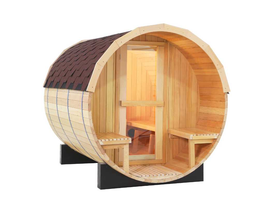 Ronde sauna met kachel voorzien van red cedar hout - 240 x 180cm