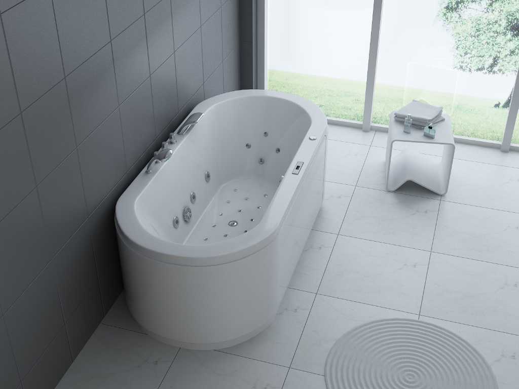 1 to 2-person whirlpool massage bath - semi-detached 190x90 cm