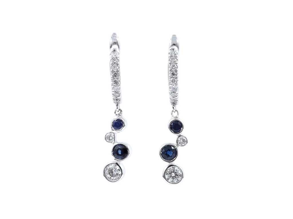 14 KT White gold Earring with Natural Diamonds and Blue Sapphire