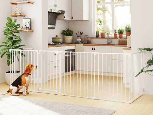 Metal safety gate foldable and modular enclosure for dog and child 6 panels 61 x 75 cm white