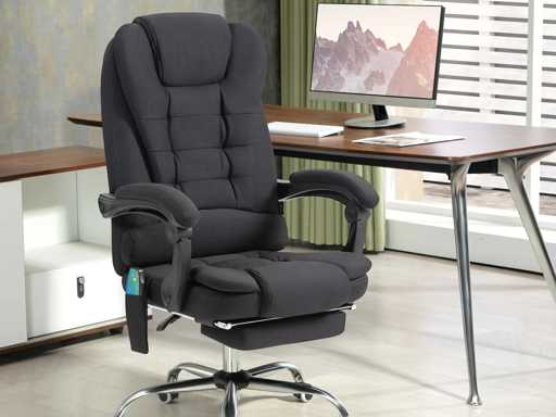 Fauteuil de bureau direction massant chauffant hauteur réglable dossier inclinable toile de lin noir