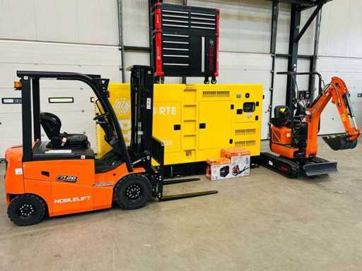 Forklifts, earthmoving machines, office unit, scaffolding boards, units and business goods