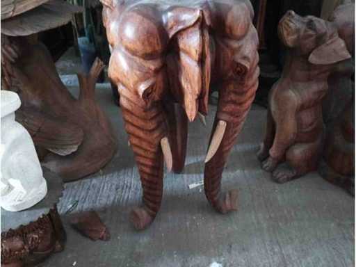 Table pedestal with three teak elephants and glass disc