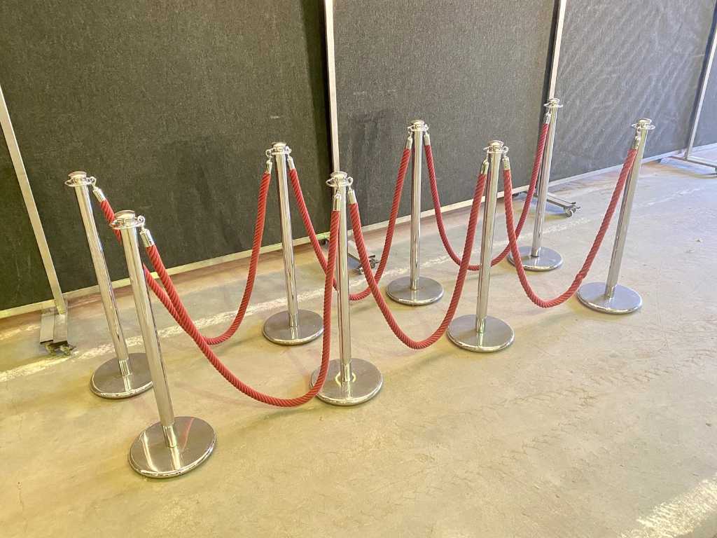 8 standuri barieră cu 6 corzi de barieră roșii