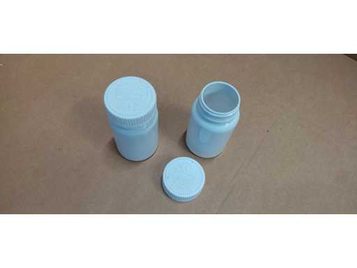 Barattolo PET packer 100ml bianco inclusa chiusura con blocco per bambini (circa 1.900 lattine + circa 3.000 coperchi)