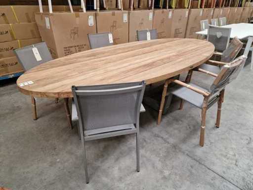 Garden Prestige - Alu Tuintafel Ovaal met Vintage Teak Blad 300 x 130cm