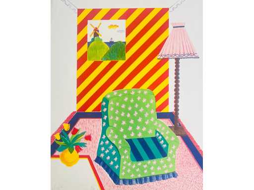 Étienne Elias - intérieur avec lampe - sérigraphie couleur