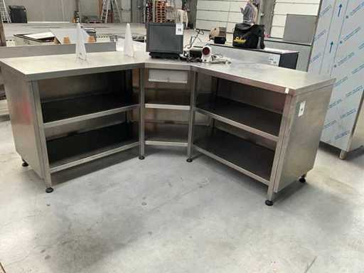 Comptoir de magasin en acier inoxydable en forme de L