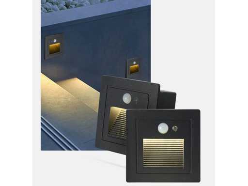 LED Trapverlichting met Sensor – 3W – 270 lm – 3000K WitWarm – IP65 Waterdicht – Inbouw Vierkant – Antraciet (LY03) (x10)