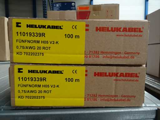 Helukabel - Fünfnorm H05 V2-K 0,75/AWG 20 ROT - Installationskabel 100 MTR (2x)