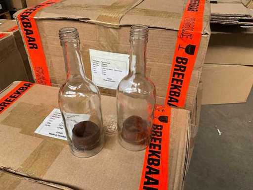Fair-Trade-Teelichthalter 'Flasche' aus transparentem Glas/Holz +/- 24 cm hoch (155x)