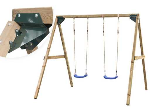 Double balançoire en bois « Lucy » avec 2 balançoires en plastique