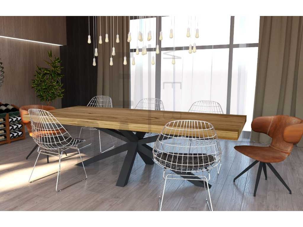 Plateau de table en chêne rustique, dimensions 2200 x 1000 x 40 mm - avec pied araignée