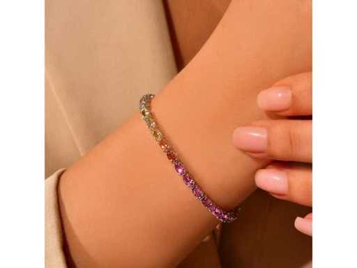 Magnifique bracelet saphir de luxe naturel multi couleurs douces 9,88 carats en or blanc 18 carats