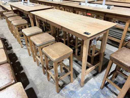 Hütten – Holzbartisch mit 6 Hockern
