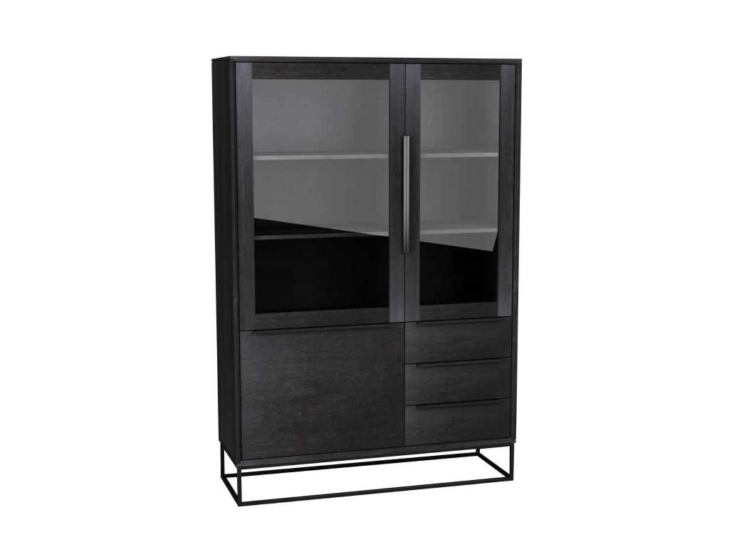 Assembled glass door cabinet TOULON 120 cm in solid wood black
