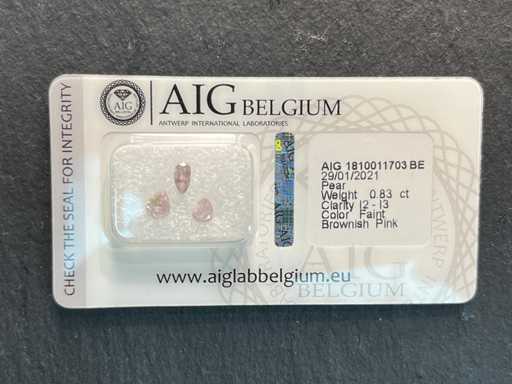 Diamant 0.83 carat natuurlijke roze diamant gecertificeerd