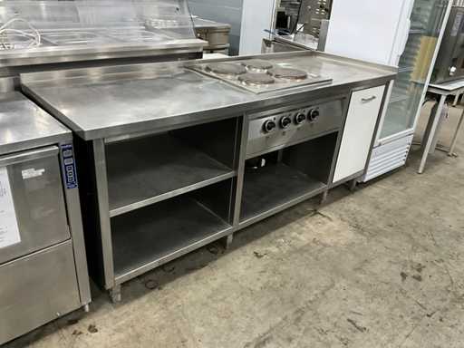 Masă de lucru din oțel inoxidabil cu plită