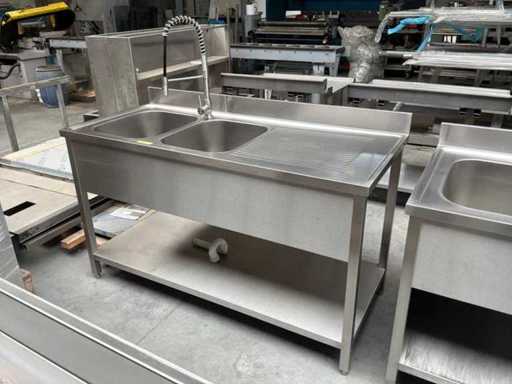 Spoeltafel links RvS met dubbel spoelbak met kraan