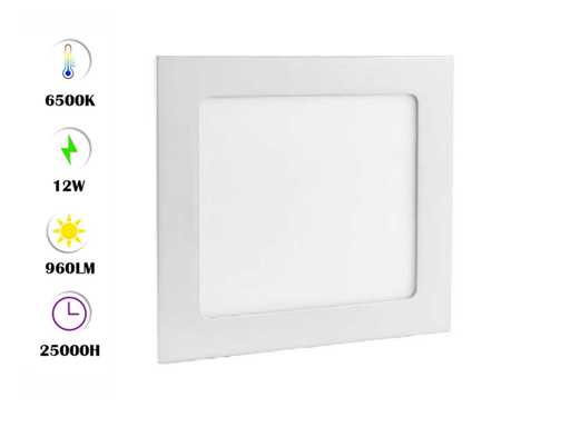 20 x LED-Panel – quadratisch versenkt – 12W – 6500K Cold White – IP20