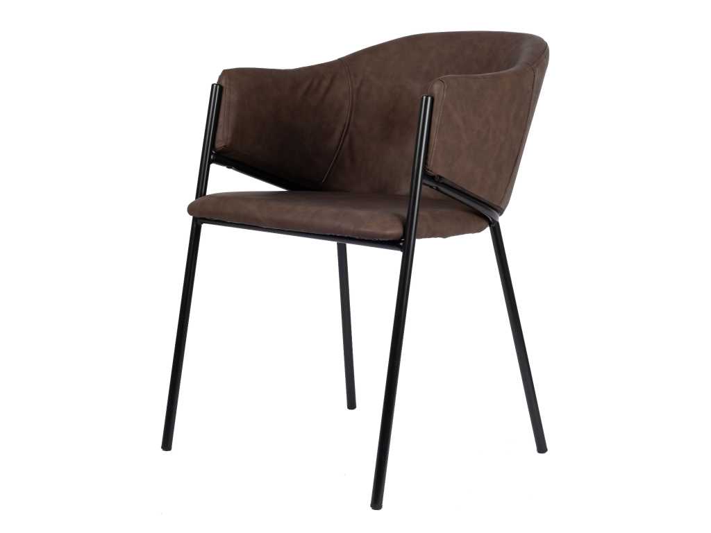 6x Chaise de salle à manger design en cuir pu marron