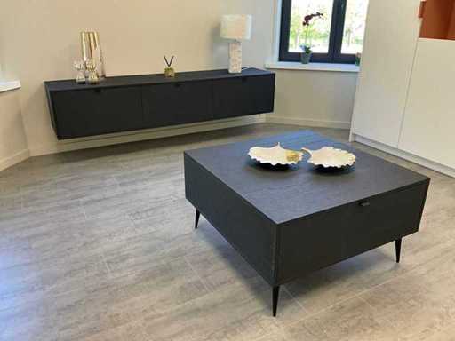 Coffee table and hanging wall cabinet