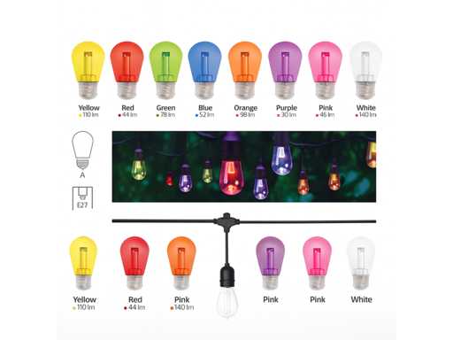 Ampoules LED résistantes aux chocs ST45 en filament ST45 de 8 couleurs (x40)