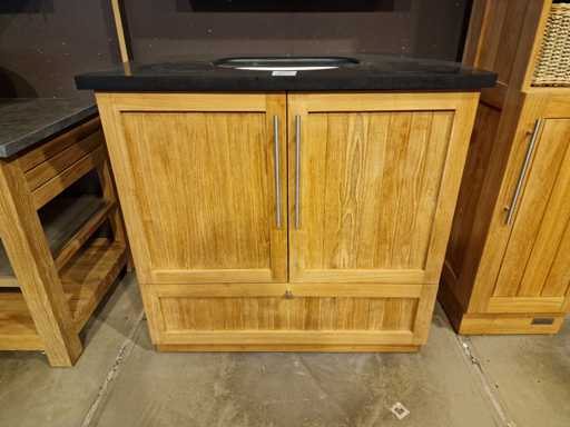 Mobilier de salle de bain teck line-teck Milano 95cm avec granit noir