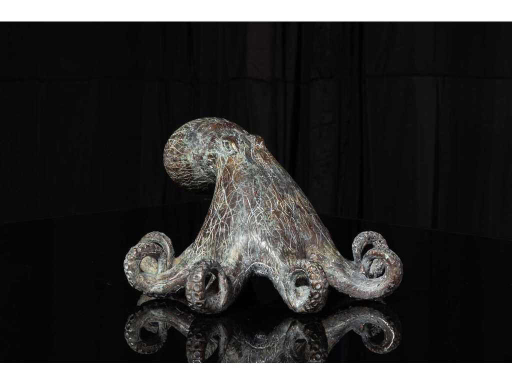 Giant Octopus Sculptuur in zwart brons -15_25_25 cm - Certificaat - Genummerde editie 