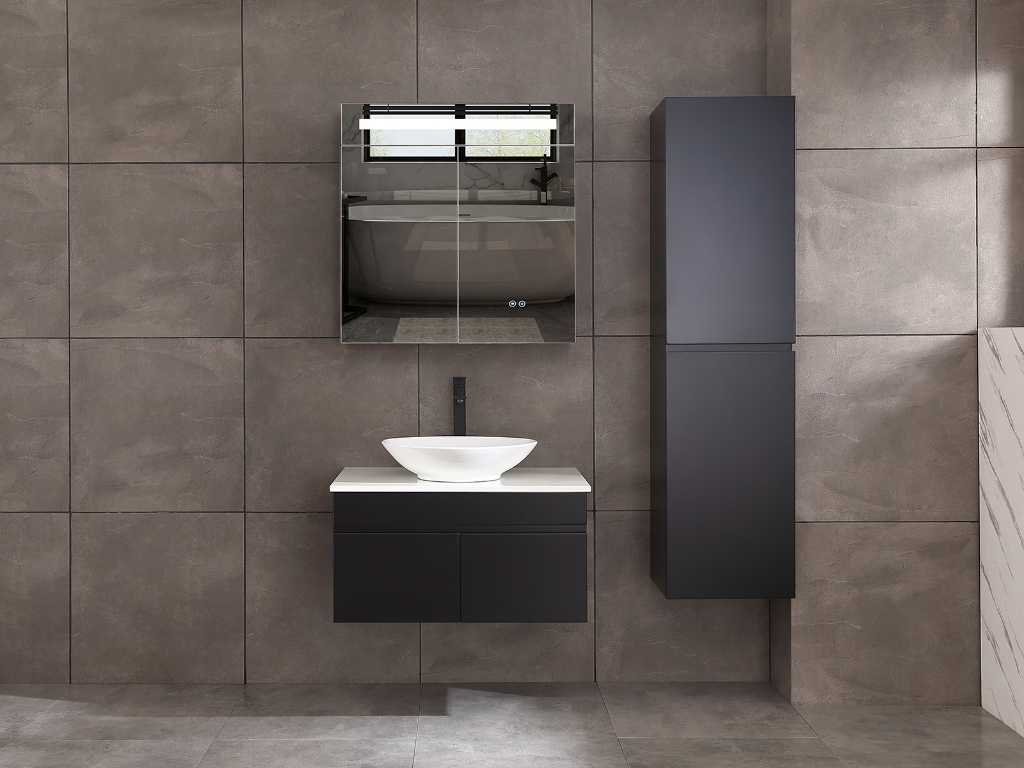 Meubles de salle de bain 80cm avec armoire miroir et (armoire) noir mat