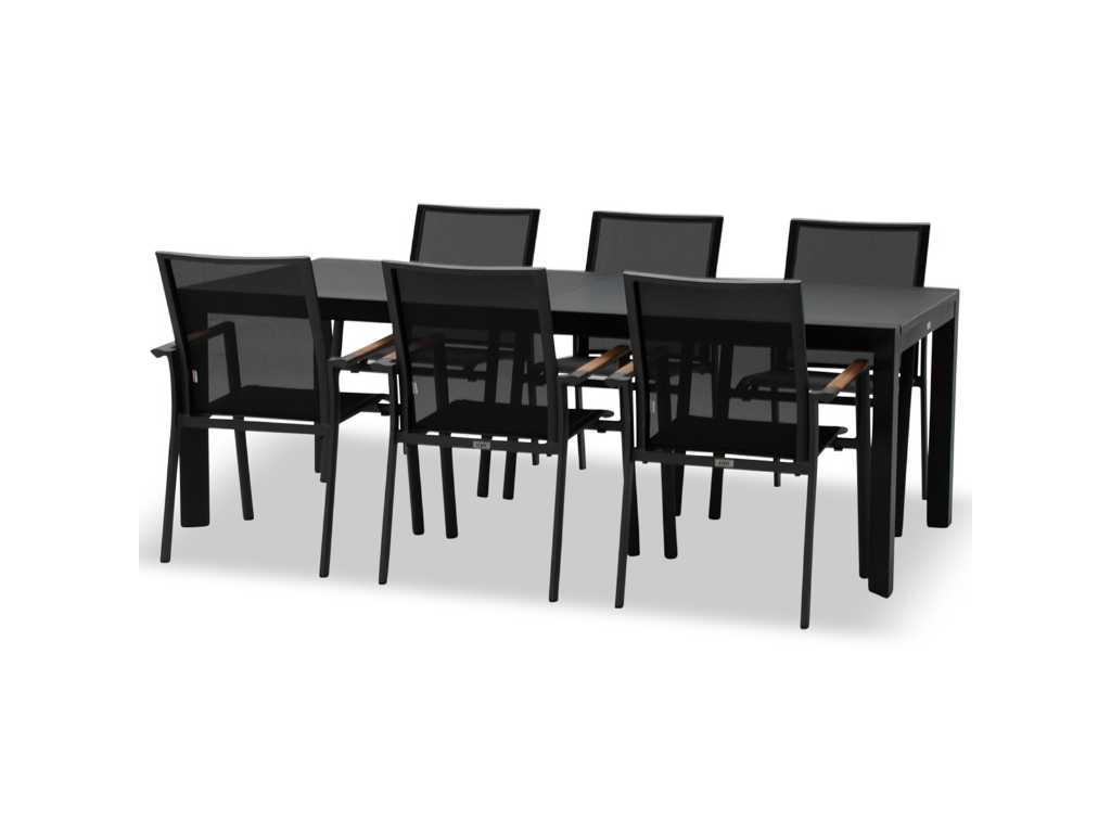 Furniture - Fritz-Mar table 220*100 alu charcoal / glass grey + 6 lucile armchairs